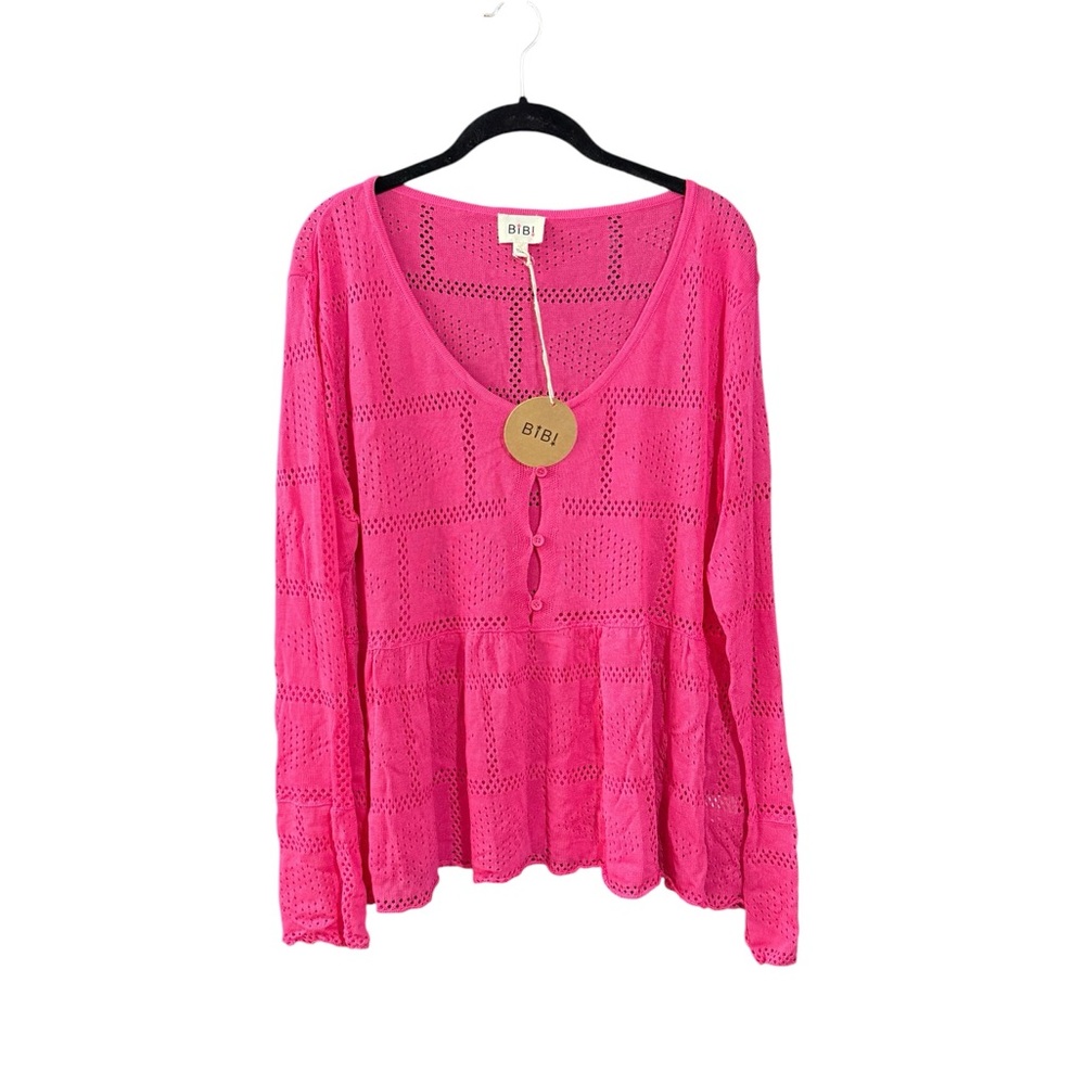 BiBi Women's Vibrant Pink open knit babydoll top